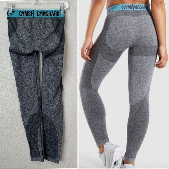 Gymshark Flex Gray Teal Seamless Form Fitting Contour Athletic Leggings - Picture 6 of 11